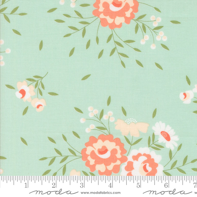 Abloom Springtime Rose Florals Robins Egg by Corey Yoder of Moda Fabrics, 29210 18, 1/2 yard increments