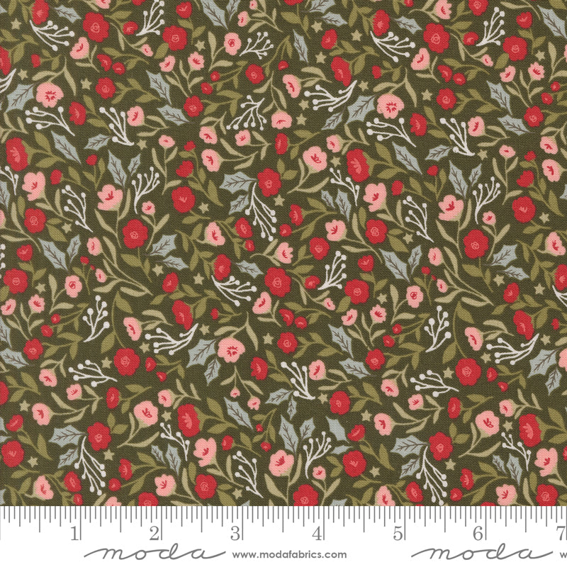 Berry and Pine Christmas Posies Florals Wintergreen by Lella Boutique for Moda Fabrics Fabric 5241 13, 1/2 yard increments
