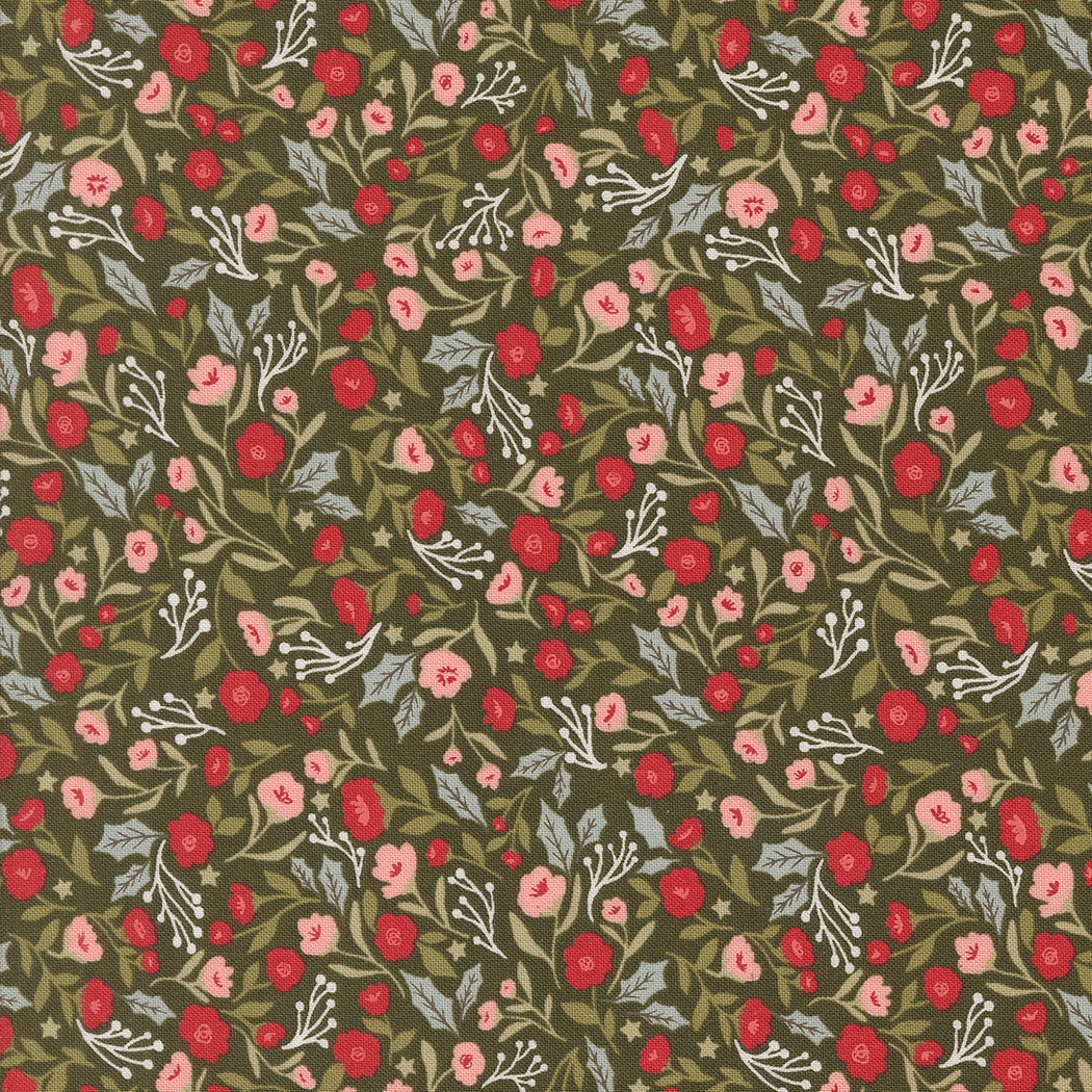 Berry and Pine Christmas Posies Florals Wintergreen by Lella Boutique for Moda Fabrics Fabric 5241 13, 1/2 yard increments