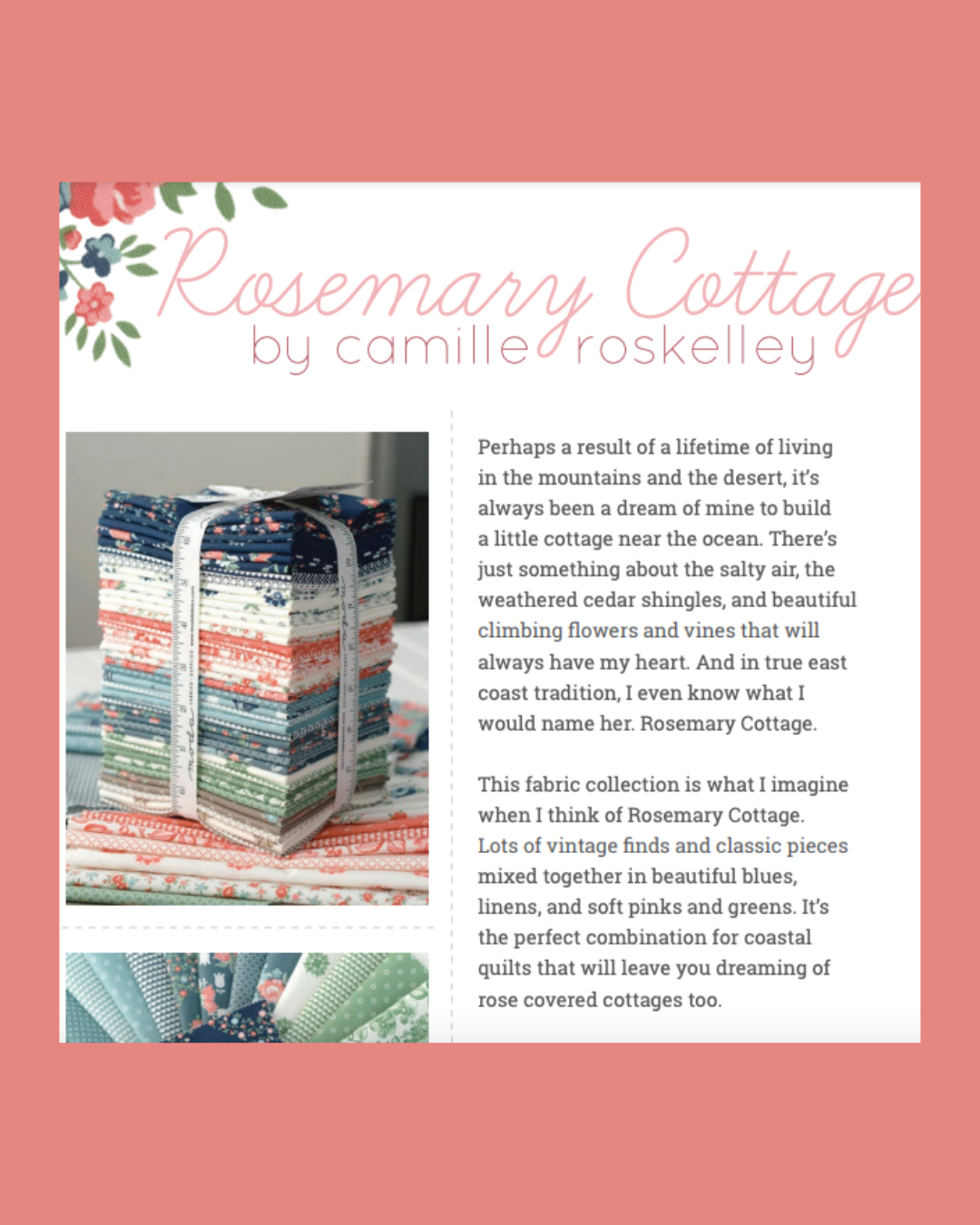 Rosemary Cottage Curated Bundle (5 fabrics) by Camille Roskelley for Moda Fabrics, Fat Quarter and Half Yard Options