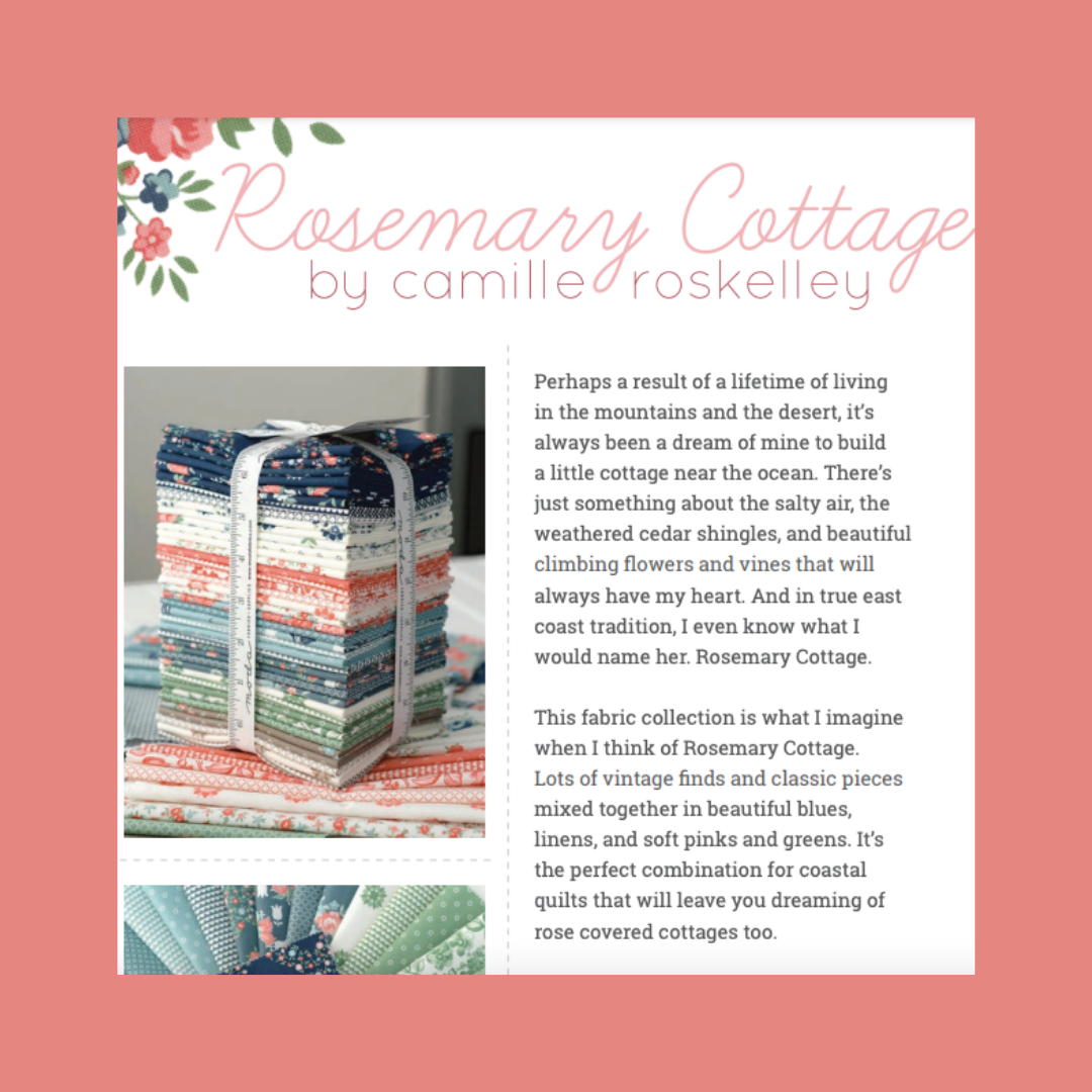 Rosemary Cottage Curated Bundle (6 fabrics) by Camille Roskelley for Moda Fabrics, Half Yard and Fat Quarter Bundles
