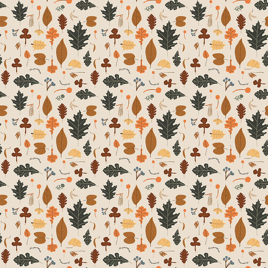 Pumpkin Spice Leaves Ivory by Simple Simon & Company for Riley Blake Fabrics C14991-IVORY, 1/2 yard increments
