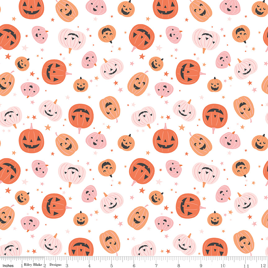 Hey Pumpkin Pumpkins White by My Mind's Eye for Riley Blake Fabrics C16031-WHITE, 1/2 yard increments