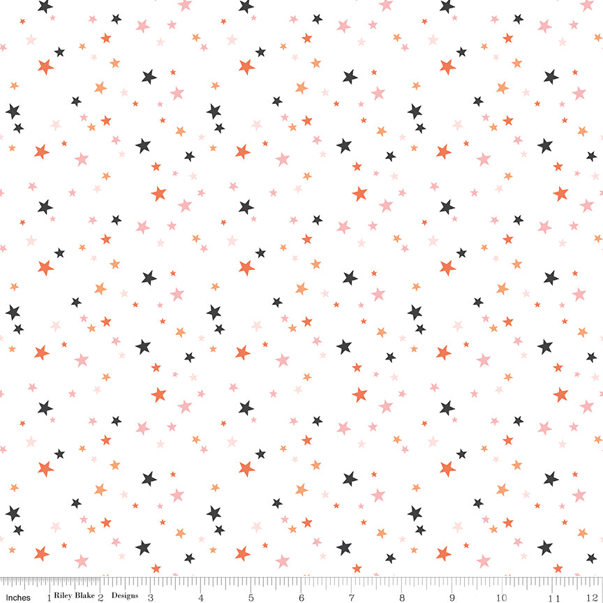 Hey Pumpkin Stars White by My Mind's Eye for Riley Blake Fabrics C16037-WHITE, 1/2 yard increments