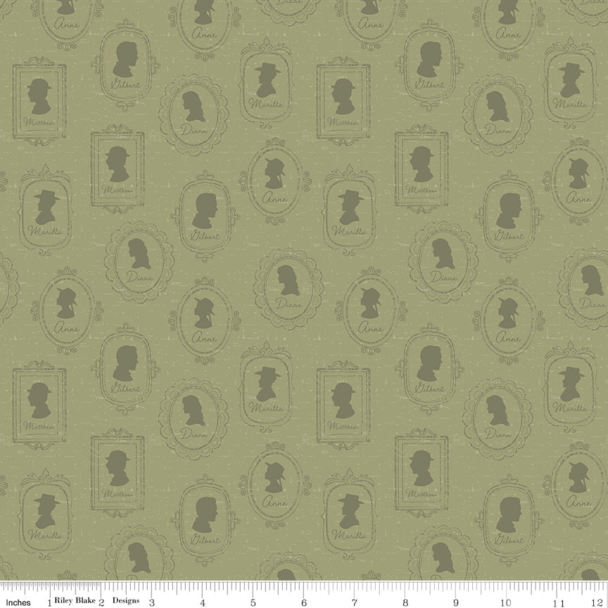 Anne of Green Gables Silhouettes Green for Riley Blake Fabrics, C16123-GREEN, 1/2 yard increments