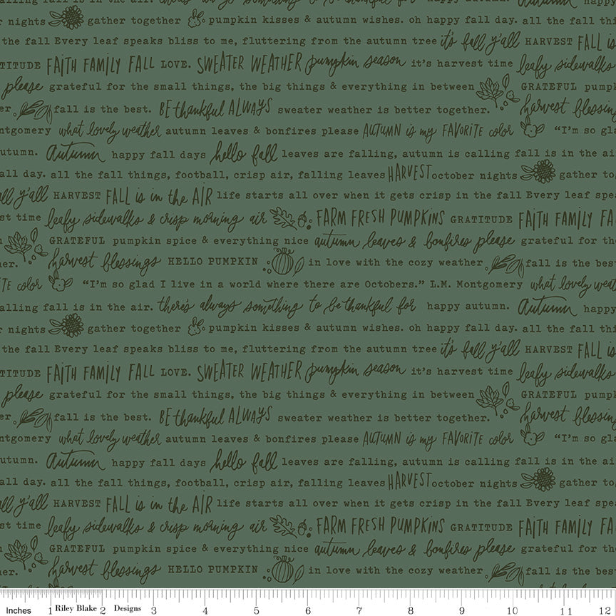 Happy Fall Days Autumn Words Green by Kelsey Carlson for Riley Blake Fabrics C16342-GREEN, 1/2 yard increments