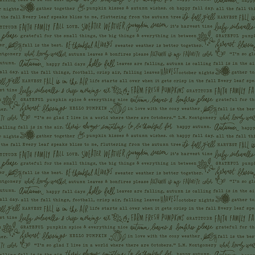 Happy Fall Days Autumn Words Green by Kelsey Carlson for Riley Blake Fabrics C16342-GREEN, 1/2 yard increments