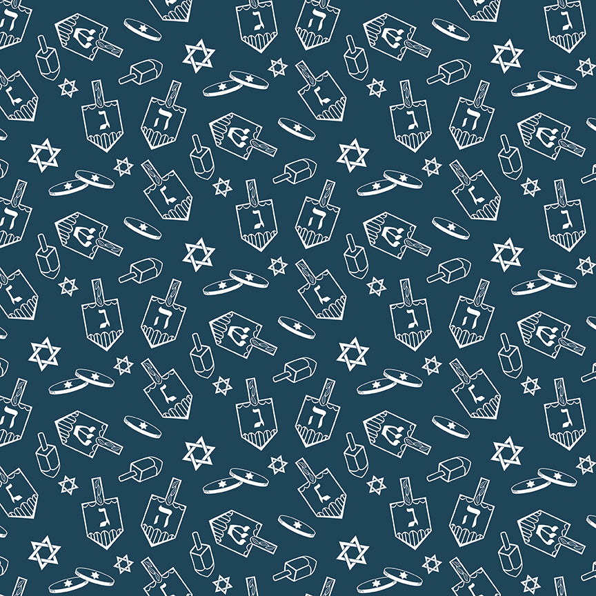 8 Nights, 8 Lights Dreidel Toss Navy C16422-NAVY, 1/2 yard increments