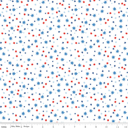 Firecracker Stars White by My Mind's Eye for Riley Blake Fabrics, C17204-WHITE, 1/2 yard increments