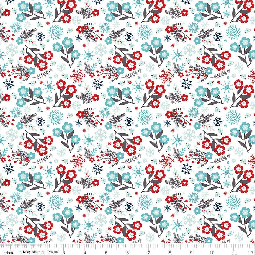 A Perfect Winter Flowers White by Lori Whitlock for Riley Blake Designs, C17991-WHITE, 1/2 yard increments