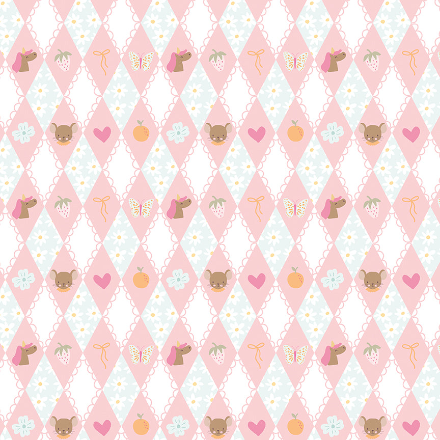 Little Posies Diamonds Pink by Cayla Naylor of Riley Blake Designs C18321-PINK, 1/2 yard increments