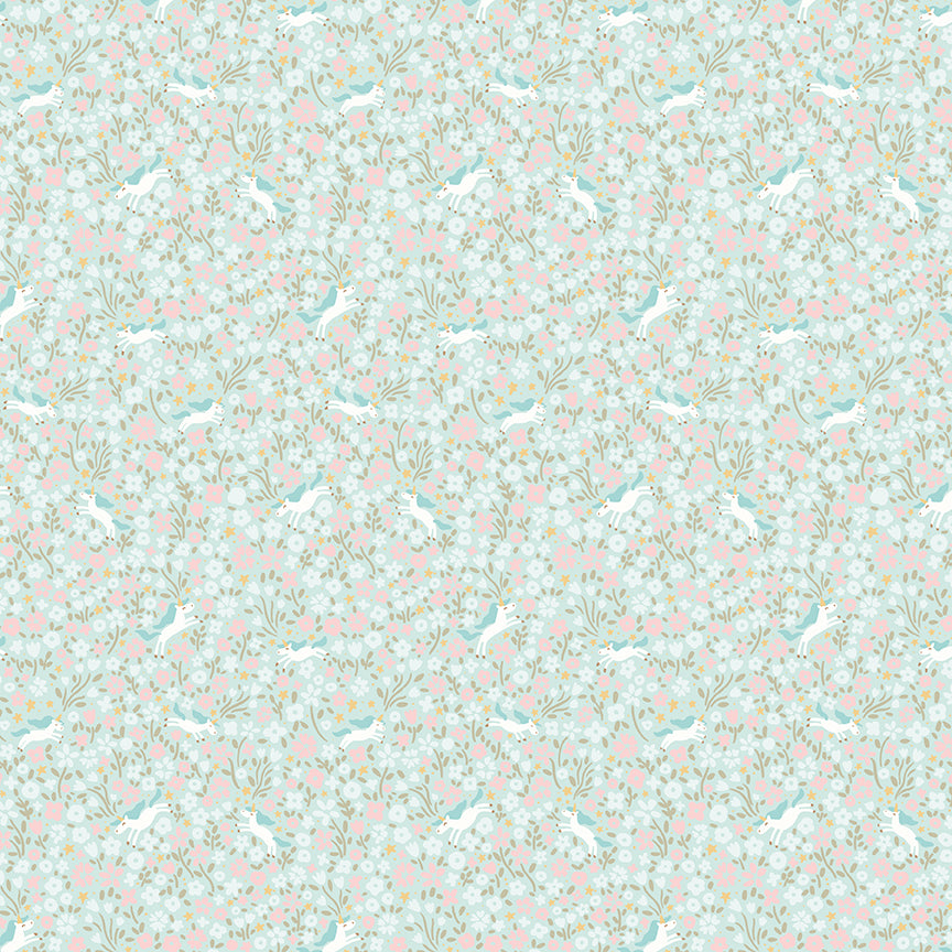 Little Posies Unicorns Aqua by Cayla Naylor of Riley Blake Designs C18325-AQUA, 1/2 yard increments