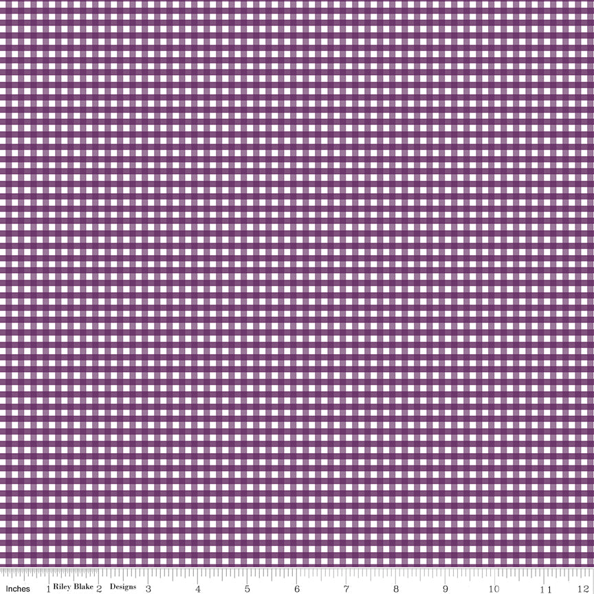 Riley Blake Fabric - 1/8" Gingham Eggplant C440-EGGPLANT, 1/2 yard increments