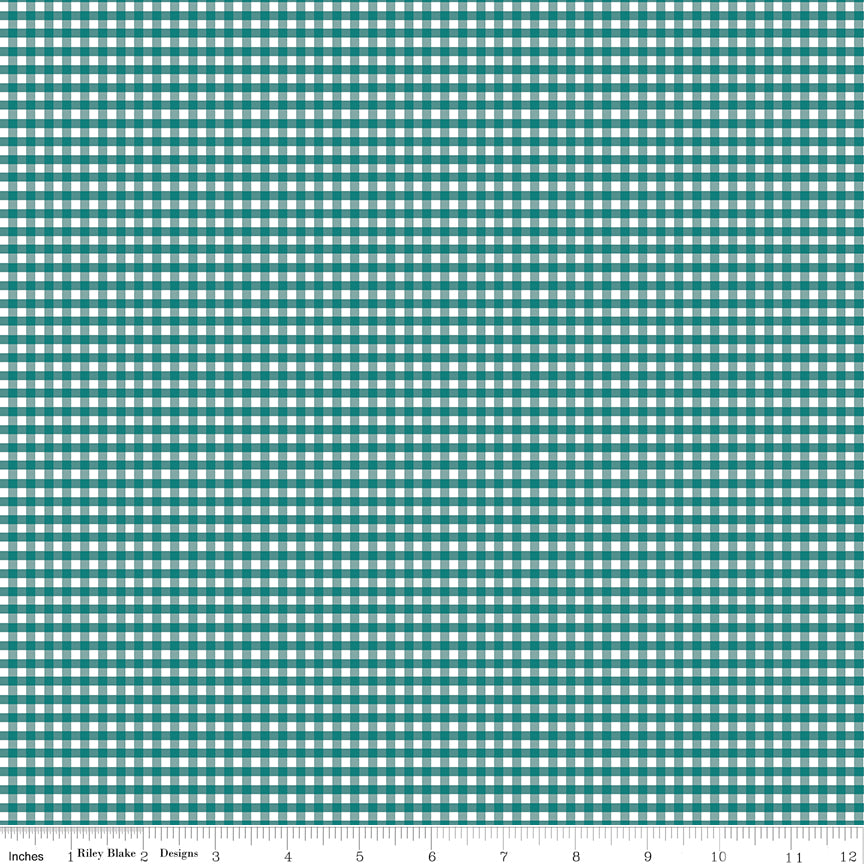 Riley Blake Fabric - 1/8" Gingham Teal C440-TEAL, 1/2 yard increments