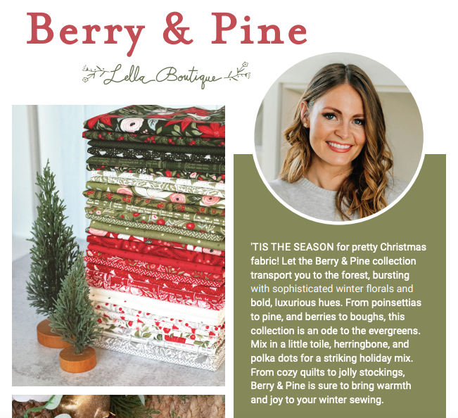 Berry and Pine Christmas Posies Florals Wintergreen by Lella Boutique for Moda Fabrics Fabric 5241 13, 1/2 yard increments