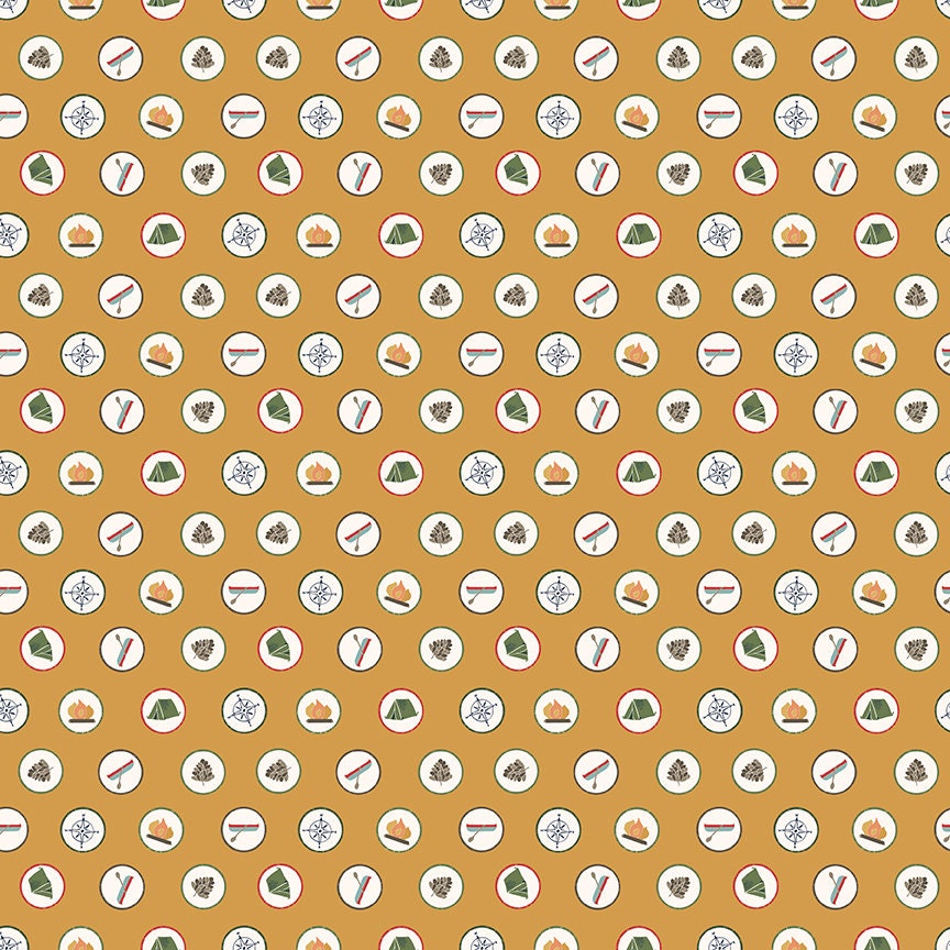 Love you Smore Badges Gold by Gracey Larson for Riley Blake Fabrics C12141-GOLD