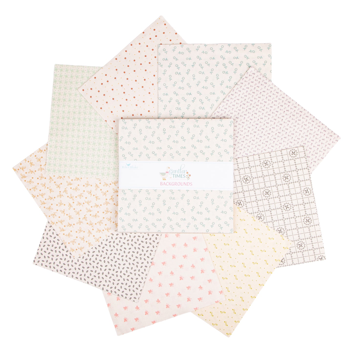 Gentler Times Backgrounds Layer Cake (10" squares) by Lori Holt by Riley Blake Designs - 42 pieces assorted 10-16470B-42