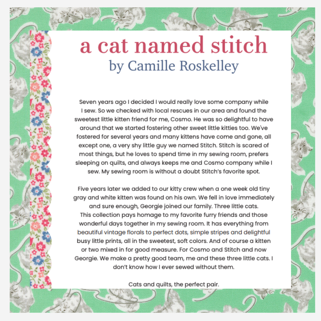 A Cat Named Stitch Curated Half Yard and Fat Quarter Bundles (8 fabrics) by Camille Roskelley for Moda Fabrics