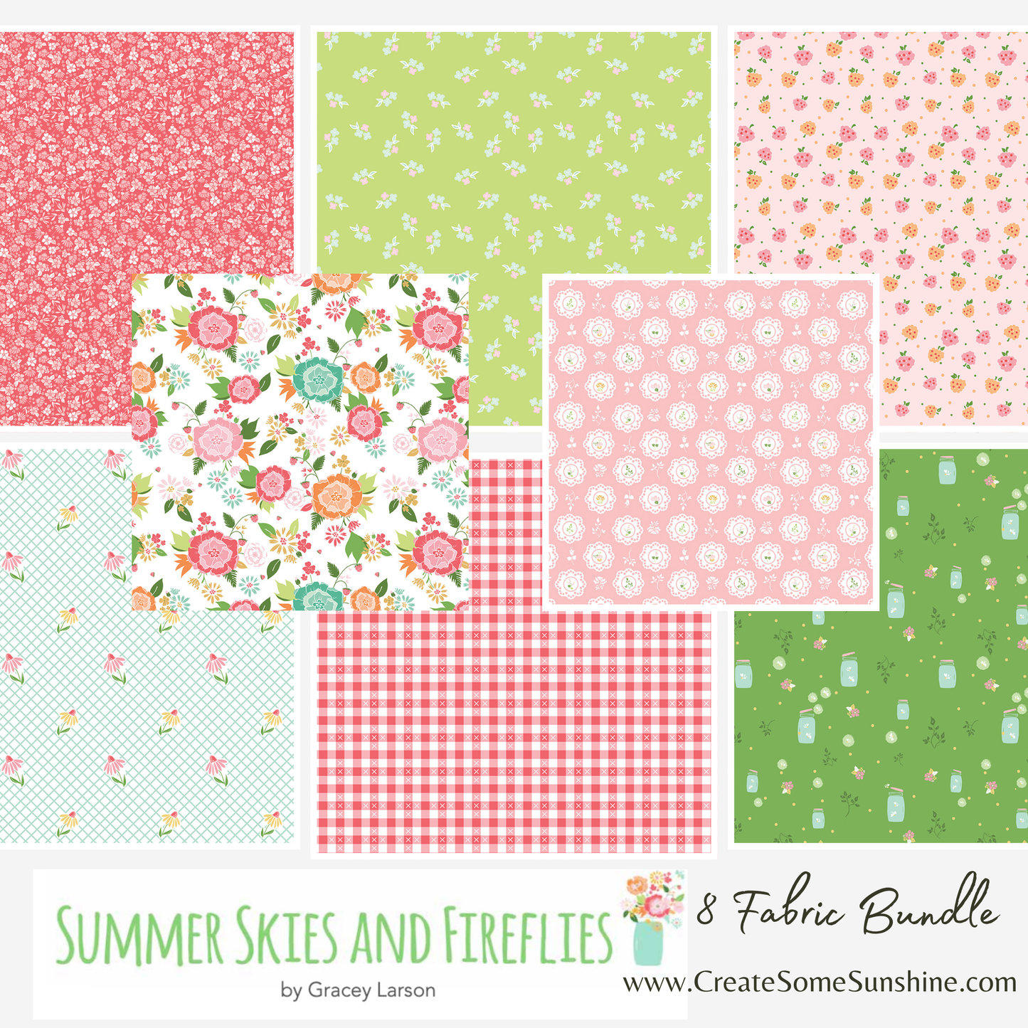 Summer Skies & Fireflies Curated Half Yard and Fat Quarter Bundles (8 fabrics) by Sandy Gervais for Riley Blake Fabrics