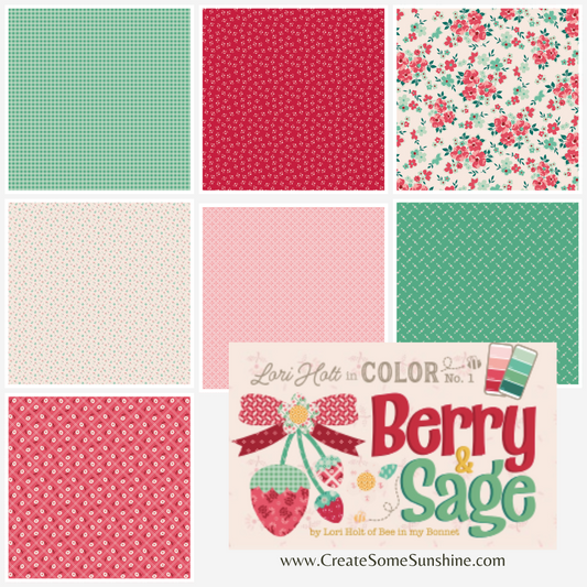 Berry & Sage by Lori Holt Curated Bundle (7 fabrics) for Riley Blake Designs, Half Yard and Fat Quarter Bundles