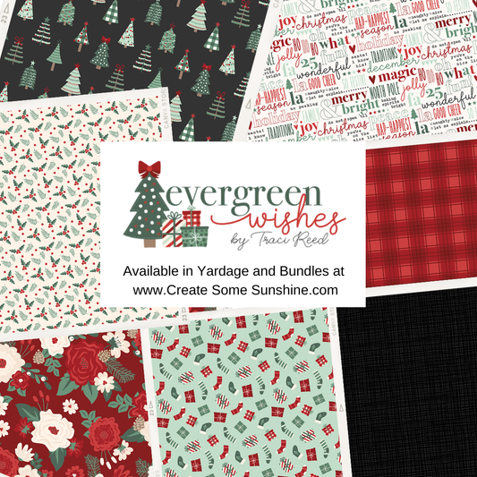 Evergreen Wishes Curated (7 fabrics) Bundles by Traci Reed for Riley Blake Fabrics, Half Yard and Fat Quarter Bundles