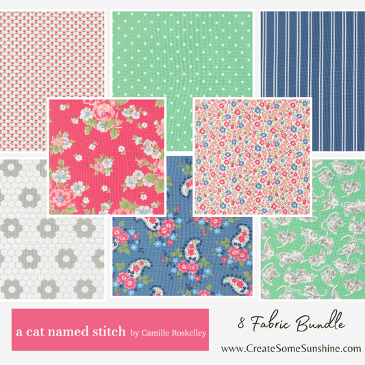 A Cat Named Stitch Curated Half Yard and Fat Quarter Bundles (8 fabrics) by Camille Roskelley for Moda Fabrics
