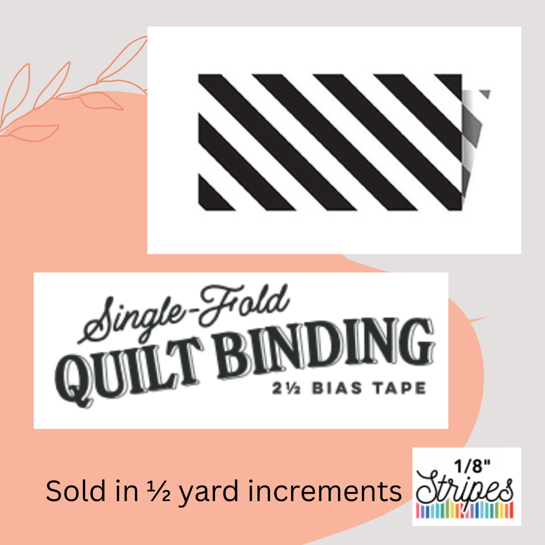 Single-Fold 2.5 inch Bias Quilt Binding, 1/8" Stripes Black by Riley Blake Designs, 1/2 yard increments, STSFB-48802
