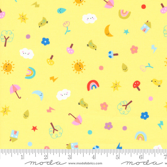 Whatever the Weather Polka Dot Motifs Blenders Suns Rainbows Sunshine by Paper+Cloth of Moda Fabrics, 25143 18, 1/2 yard increments