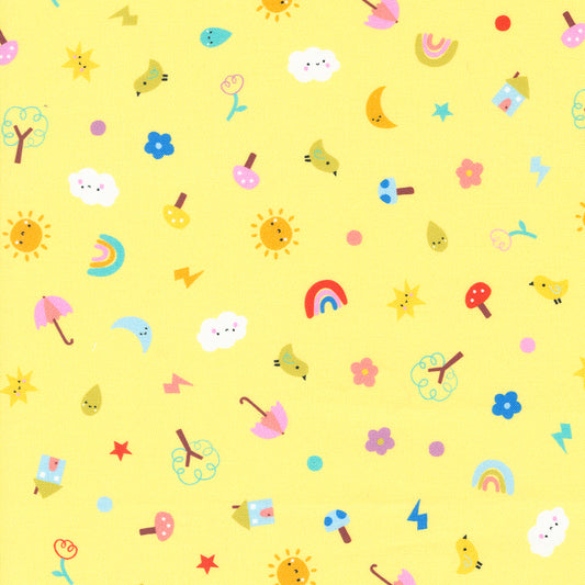 Whatever the Weather Polka Dot Motifs Blenders Suns Rainbows Sunshine by Paper+Cloth of Moda Fabrics, 25143 18, 1/2 yard increments