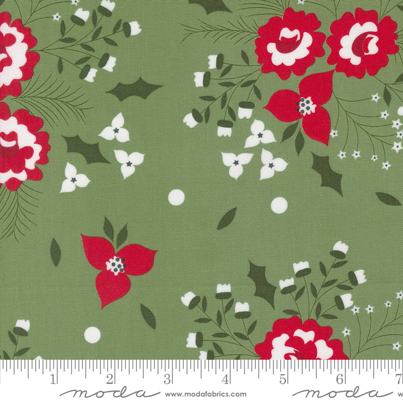 Starberry Holiday Rose Florals Green by Corey Yoder of Moda Fabrics Fabric Yardage 29180 13, 1/2 yard increments