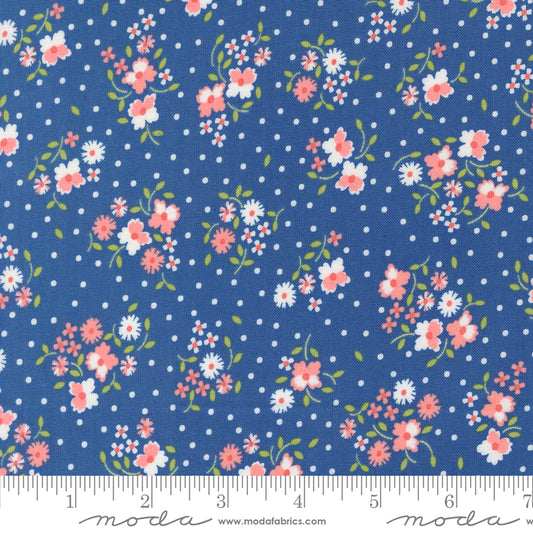 Cali Co Flower Dot Small Floral Cobalt by Corey Yoder of Moda Fabrics Fabric Yardage 29190 21, 1/2 yard increments