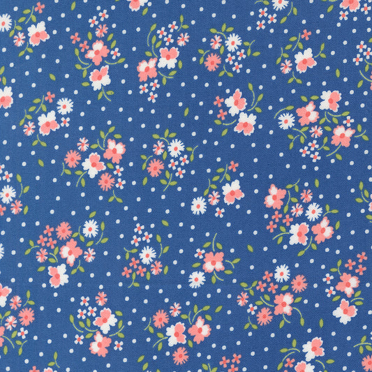 Cali Co Flower Dot Small Floral Cobalt by Corey Yoder of Moda Fabrics Fabric Yardage 29190 21, 1/2 yard increments