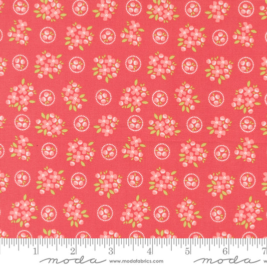 Cali Co Ring Around Posie Small Floral Flamingo by Corey Yoder of Moda Fabrics Fabric Yardage 29191 12, 1/2 yard increments