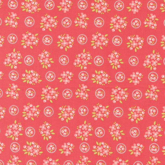 Cali Co Ring Around Posie Small Floral Flamingo by Corey Yoder of Moda Fabrics Fabric Yardage 29191 12, 1/2 yard increments