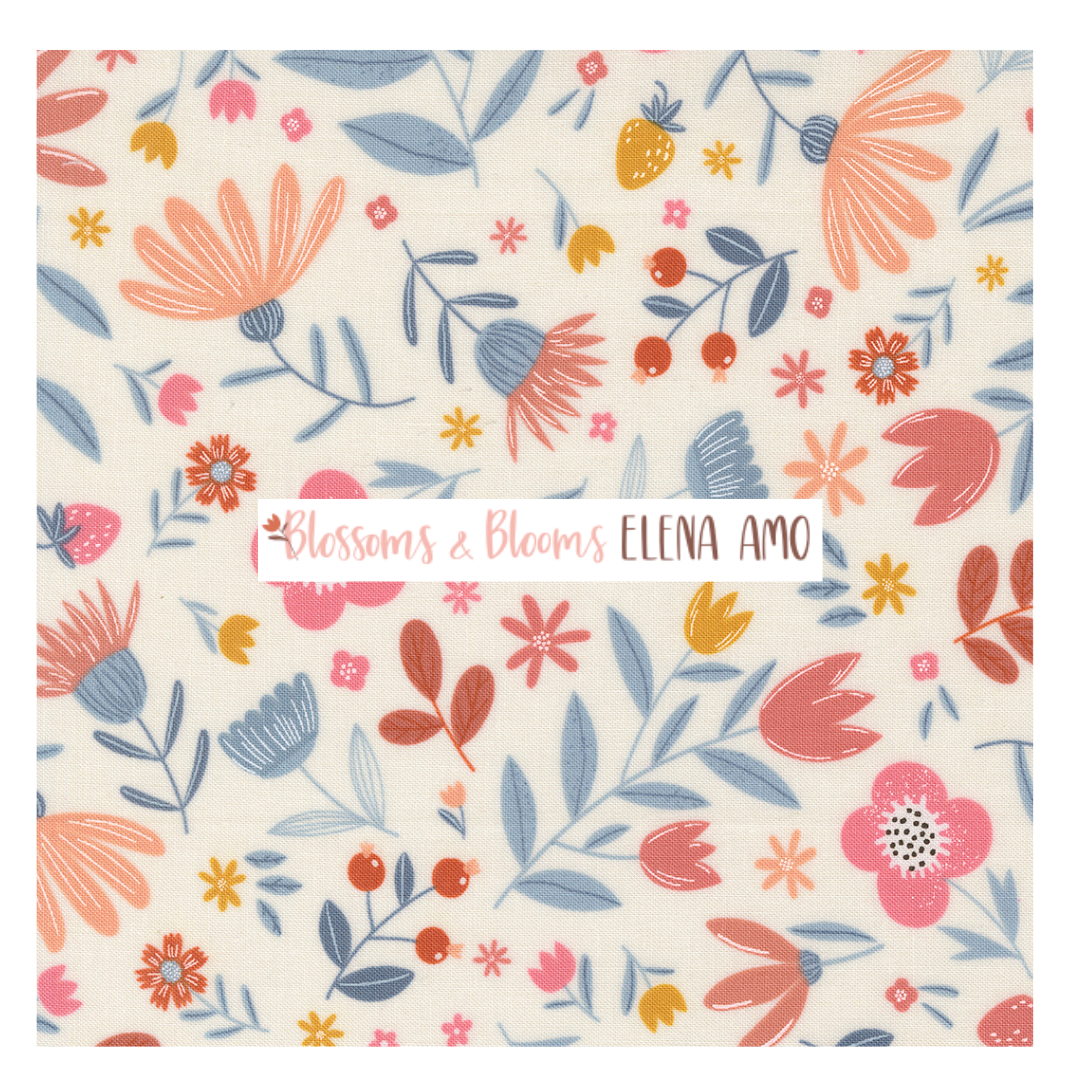 Blossoms and Blooms Curated Fat Quarter and Half Yard Bundle (7 fabrics) by Elena Amo for Moda Fabrics
