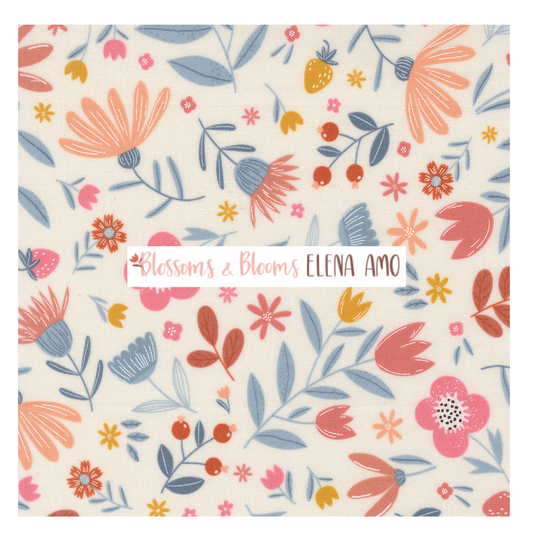 Blossoms and Blooms Curated Fat Quarter and Half Yard Bundle (7 fabrics) by Elena Amo for Moda Fabrics