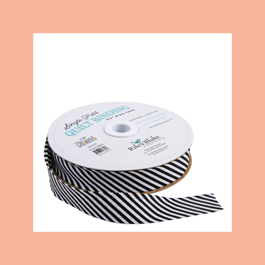Single-Fold 2.5 inch Bias Quilt Binding, 1/8" Stripes Black by Riley Blake Designs, 1/2 yard increments, STSFB-48802