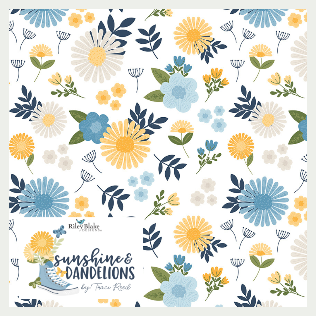 Sunshine & Dandelions Curated 9 fabric bundle by Traci Reed for Riley Blake Designs, Half Yard and Fat Quarter Bundles