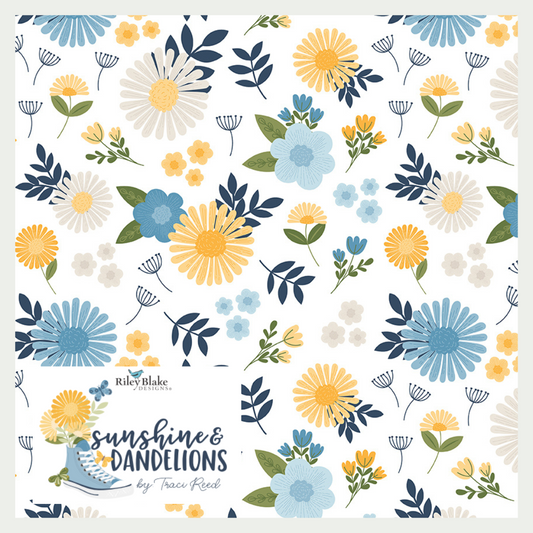 Sunshine & Dandelions Curated 9 fabric bundle by Traci Reed for Riley Blake Designs, Half Yard and Fat Quarter Bundles