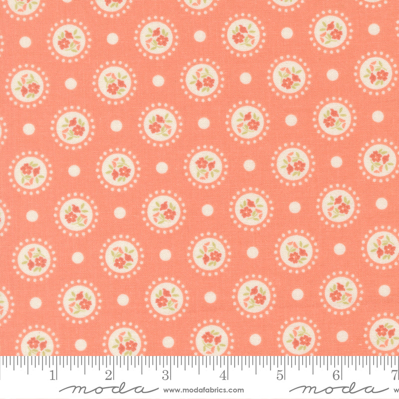 Sunbonnet Flower Dots Coral by My Sew Quilty Life of Moda Fabrics 31762 41, 1/2 yard increments