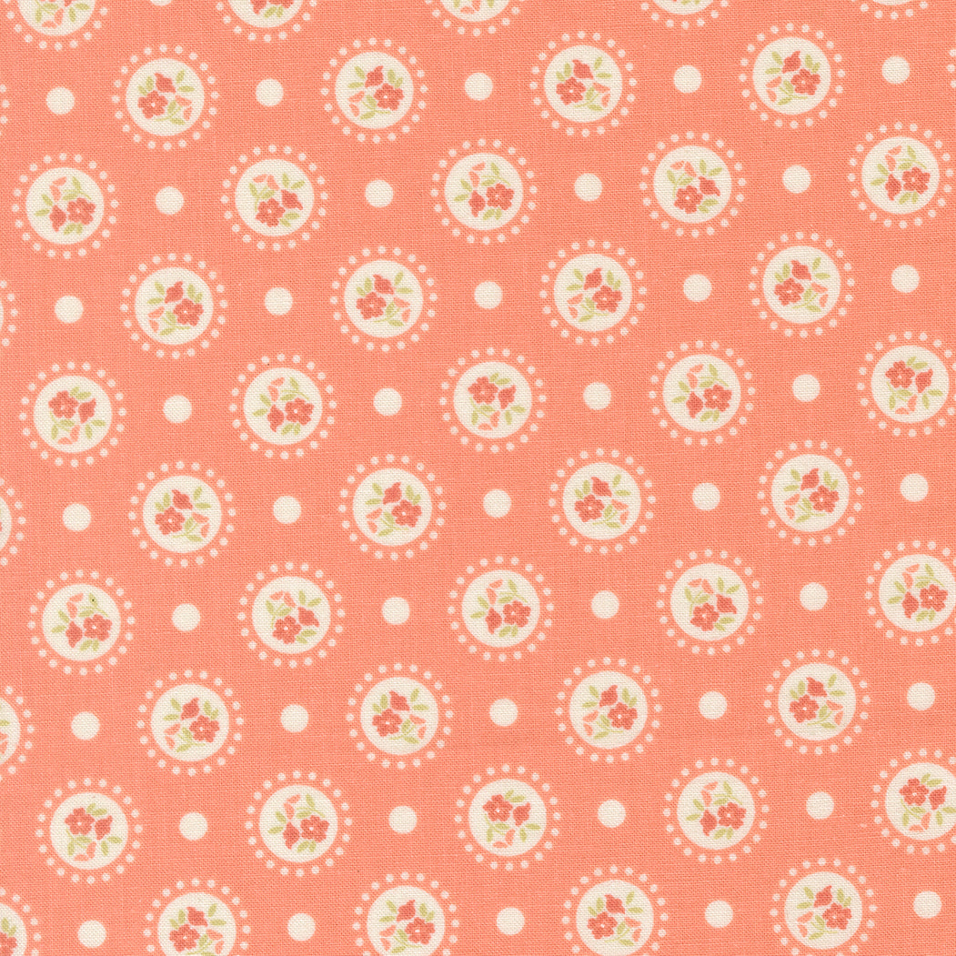 Sunbonnet Flower Dots Coral by My Sew Quilty Life of Moda Fabrics 31762 41, 1/2 yard increments