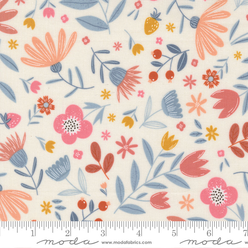 Blossoms And Blooms Flowers Pearl by Elena Amo of Moda Fabrics, 39051 22, 1/2 yard increments