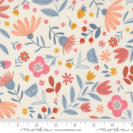 Blossoms And Blooms Flowers Pearl by Elena Amo of Moda Fabrics, 39051 22, 1/2 yard increments