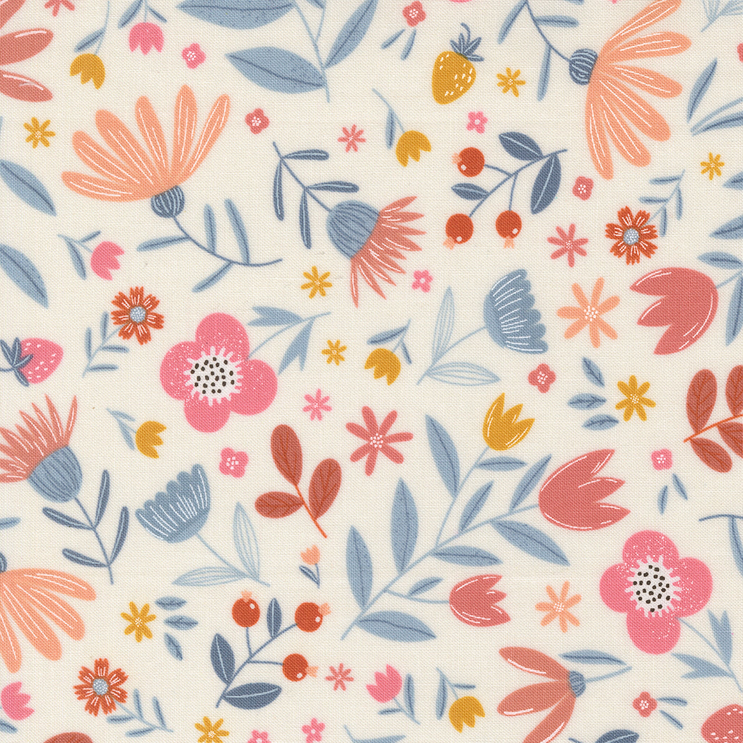 Blossoms And Blooms Flowers Pearl by Elena Amo of Moda Fabrics, 39051 22, 1/2 yard increments