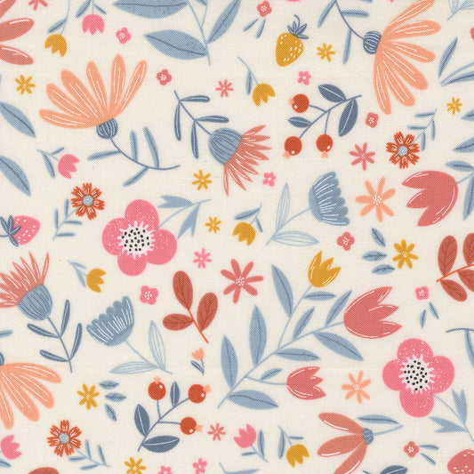 Blossoms And Blooms Flowers Pearl by Elena Amo of Moda Fabrics, 39051 22, 1/2 yard increments
