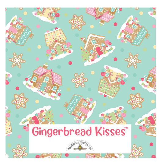 Gingerbread Kisses Main Blue by Doodlebug Design Inc for Riley Blake Fabrics C16440-BLUE, 1/2 yard increments