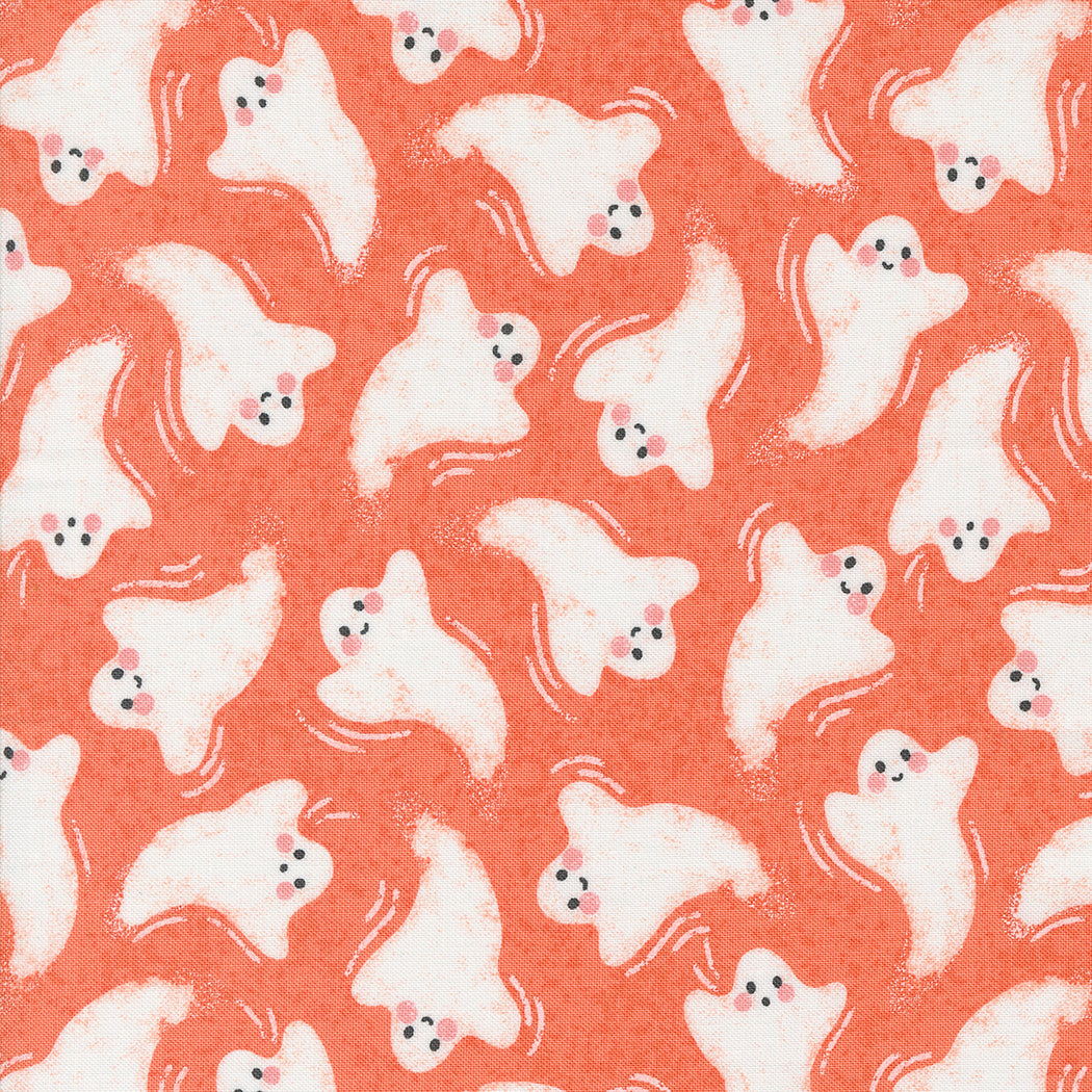 Hey Boo Friendly Ghost Soft Pumpkin by Lella Boutique for Moda Fabrics Fabric 5211 12, 1/2 yard increments