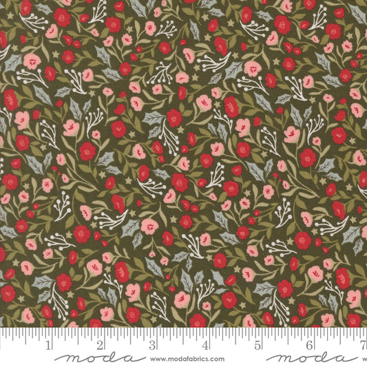 Berry and Pine Christmas Posies Florals Wintergreen by Lella Boutique for Moda Fabrics Fabric 5241 13, 1/2 yard increments