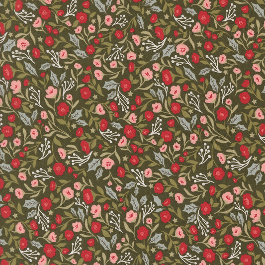 Berry and Pine Christmas Posies Florals Wintergreen by Lella Boutique for Moda Fabrics Fabric 5241 13, 1/2 yard increments