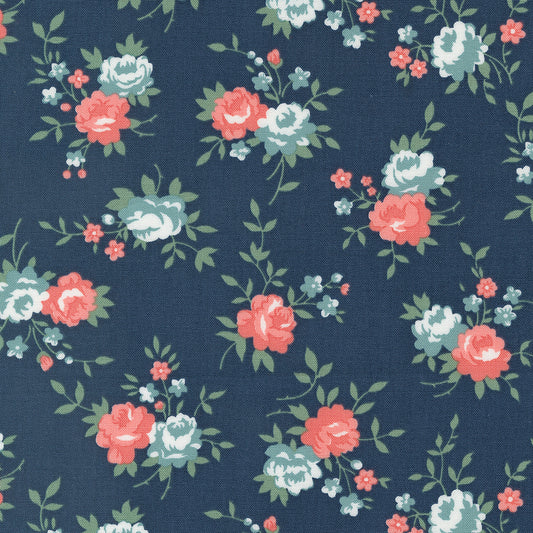 Rosemary Cottage Gather Florals Navy by Camille Roskelley of Moda Fabrics 55310 14, 1/2 yard increments